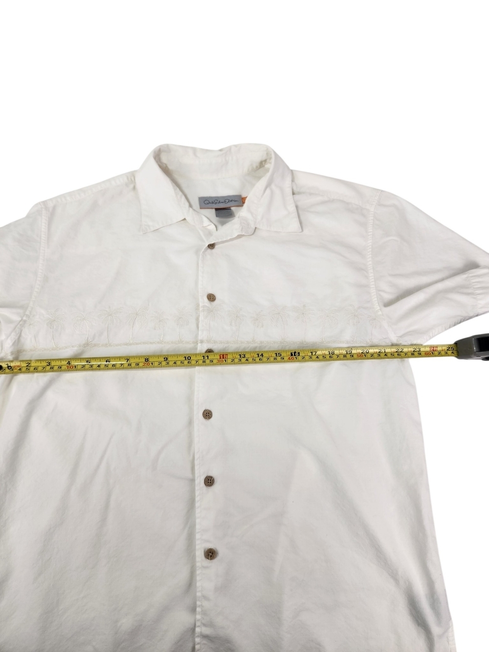 Quiksilver Edition White Resort Shirt Men's Large Palm Tree Embroidered Aloha - Picture 12 of 13